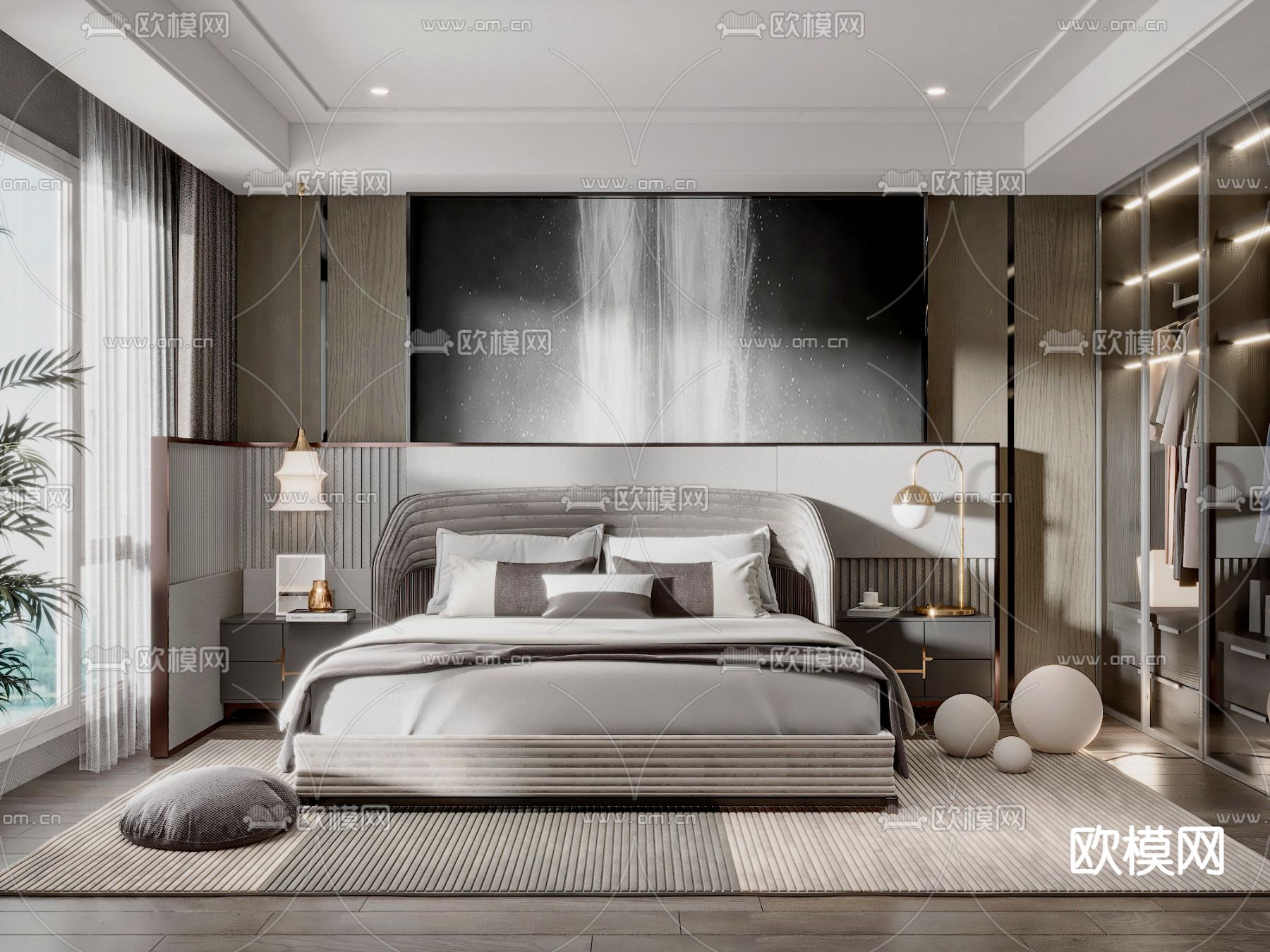 新中式卧室 次卧3d模型下载