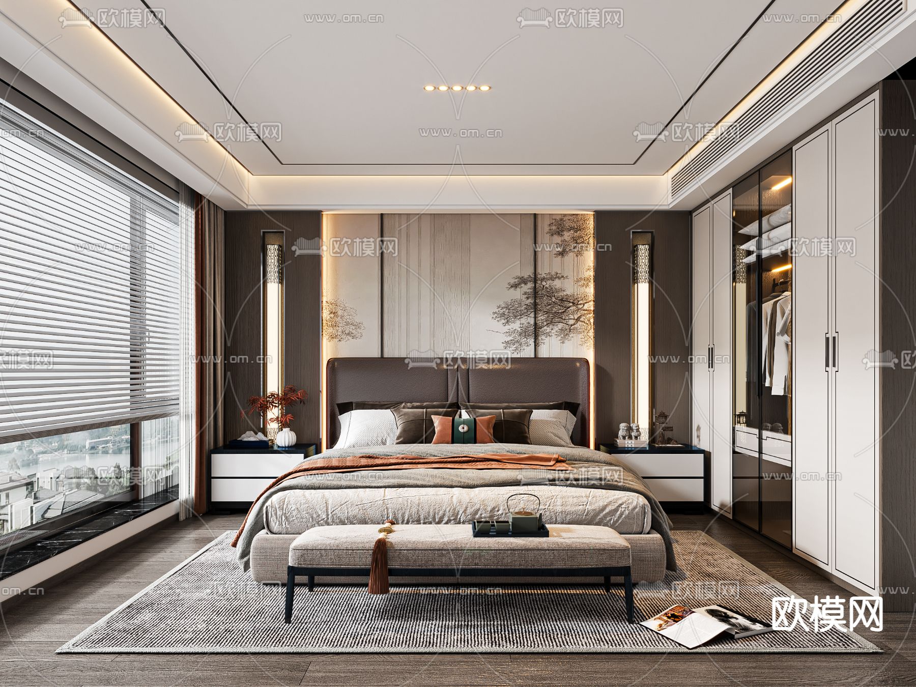 新中式卧室 次卧3d模型下载