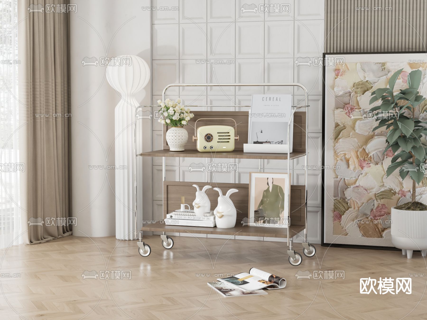 现代可移动置物架 储物架3d模型下载