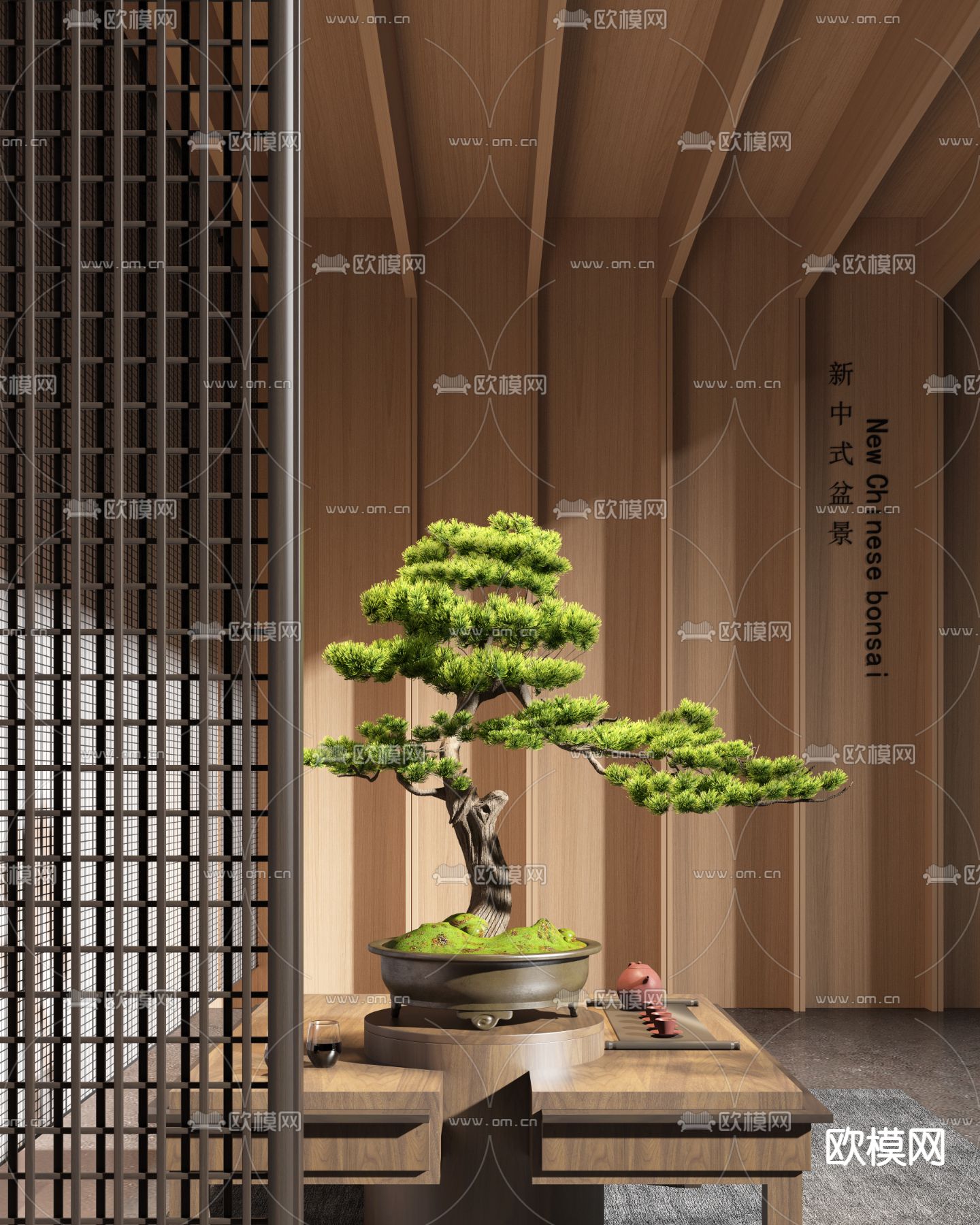 新中式松树盆栽 迎客松盆景3d模型下载