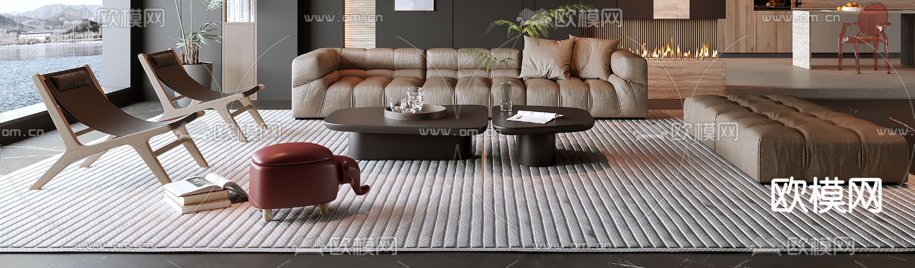 暗黑风客厅3d模型下载（渲染图4）