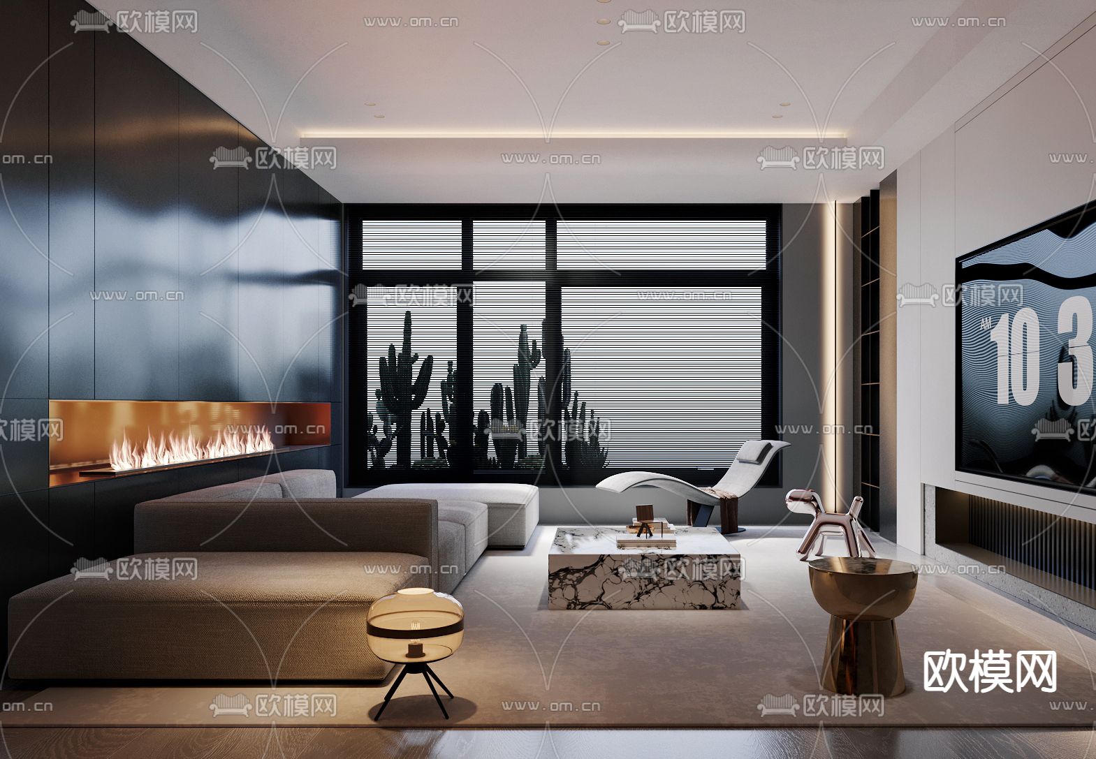 暗黑风客厅su模型下载（渲染图4）