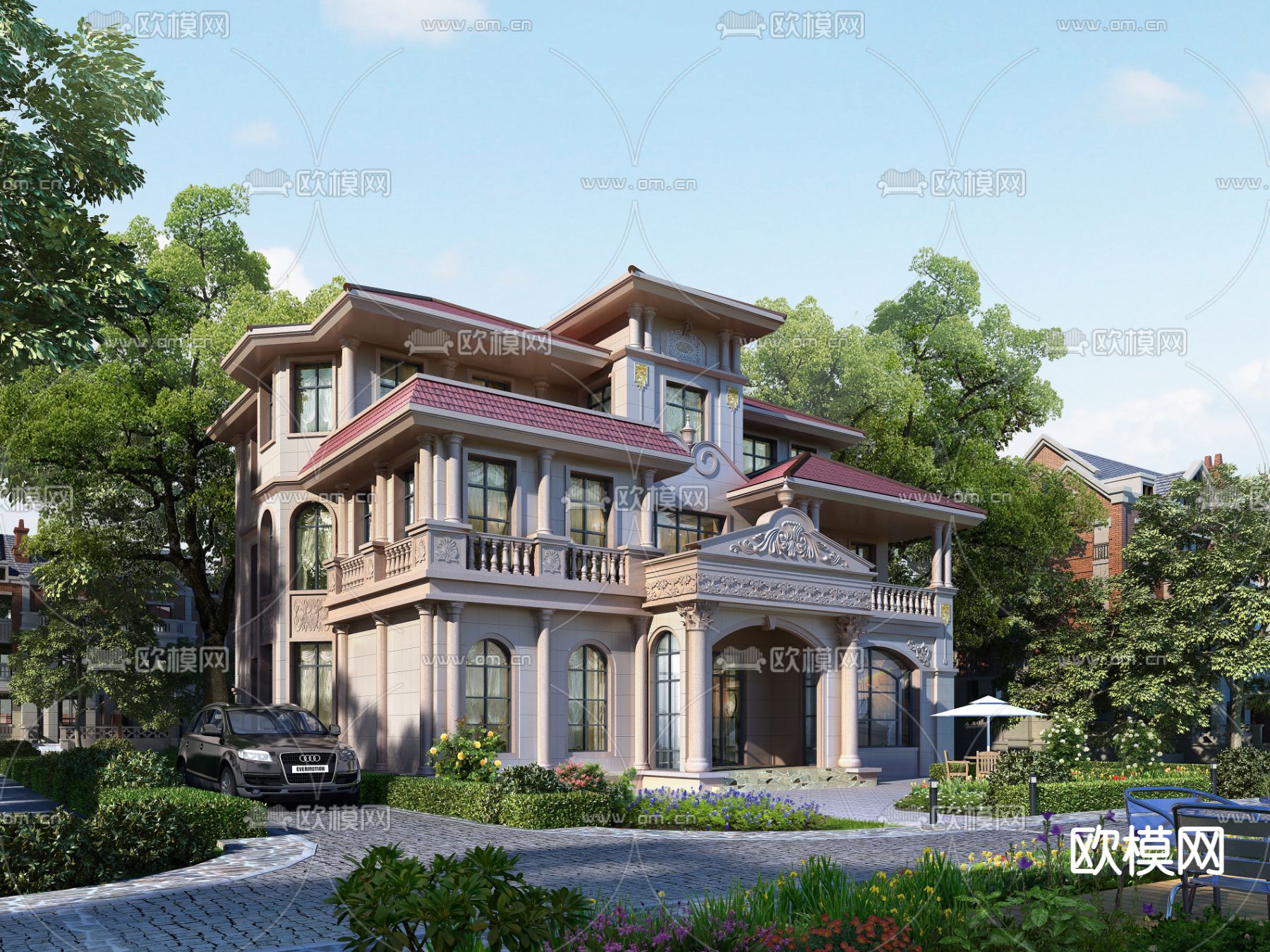 欧式别墅外观3d模型下载