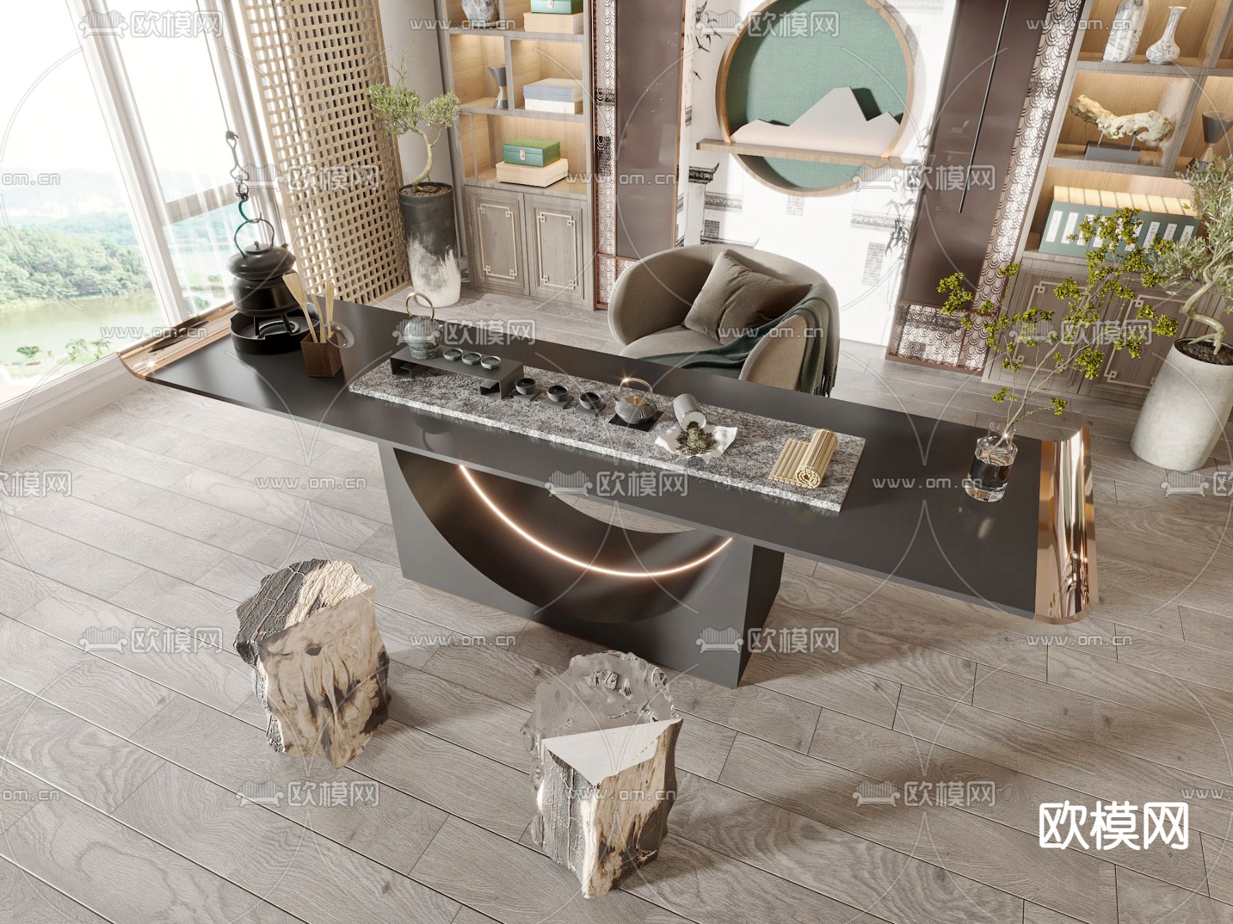 轻奢茶桌椅 茶台3d模型下载