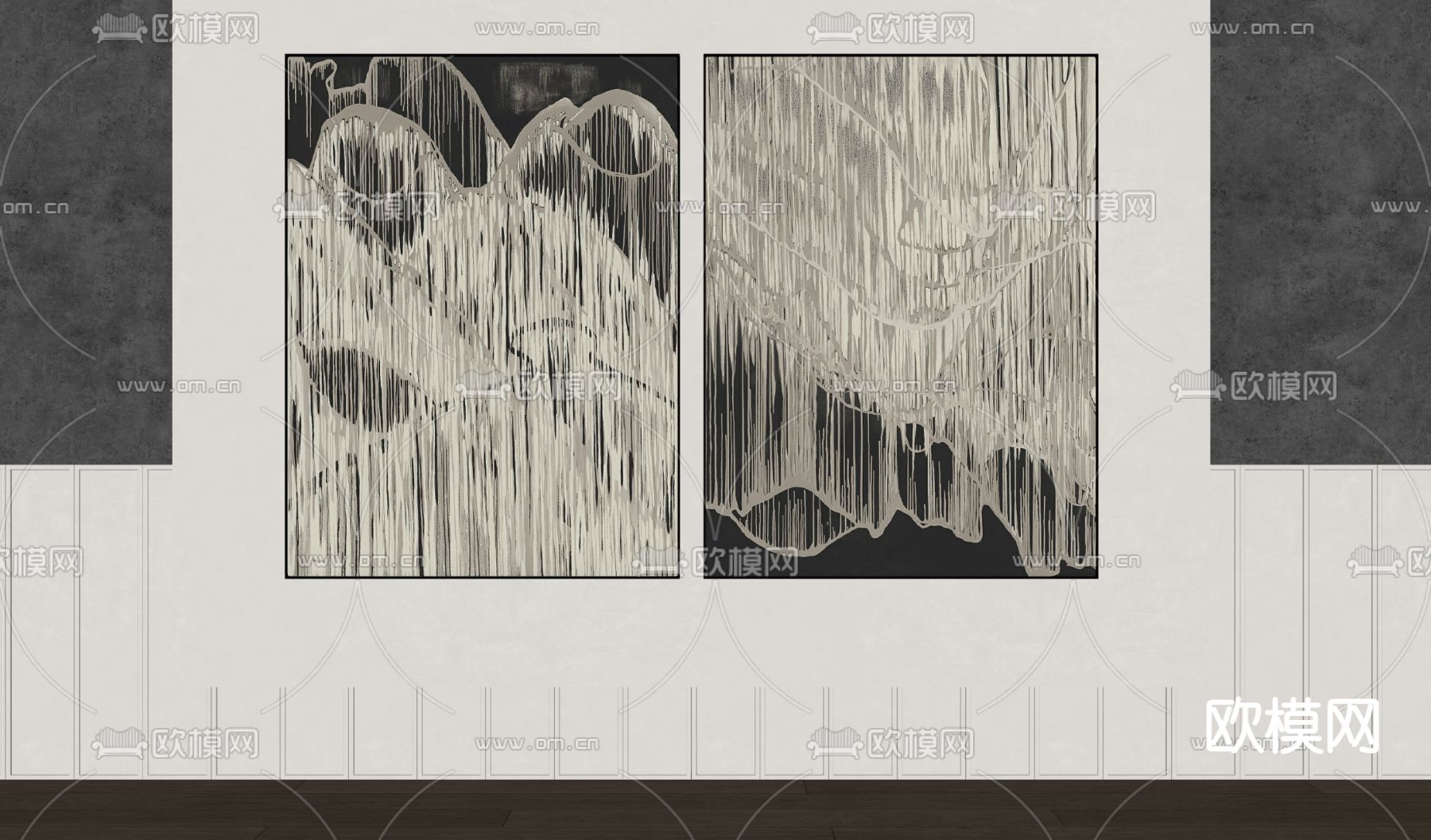 侘寂风肌理画 装饰画su模型下载（渲染图2）