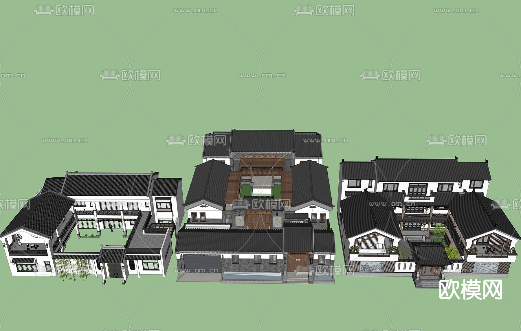 中式古建筑四合院su模型下载（渲染图1）
