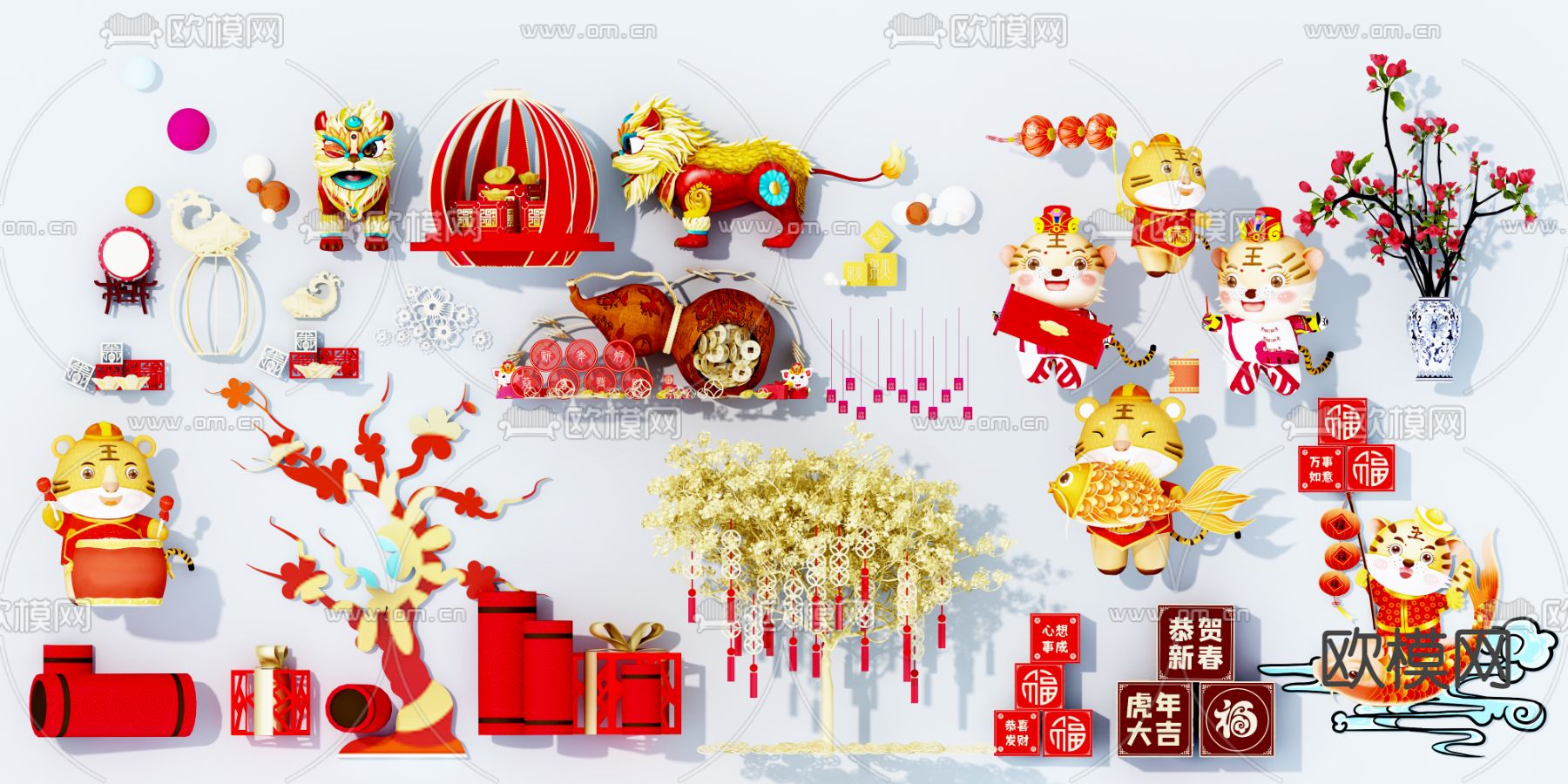 新年节日用品 美陈3D模型下载_ID13003732_3dmax免费模型-欧模网