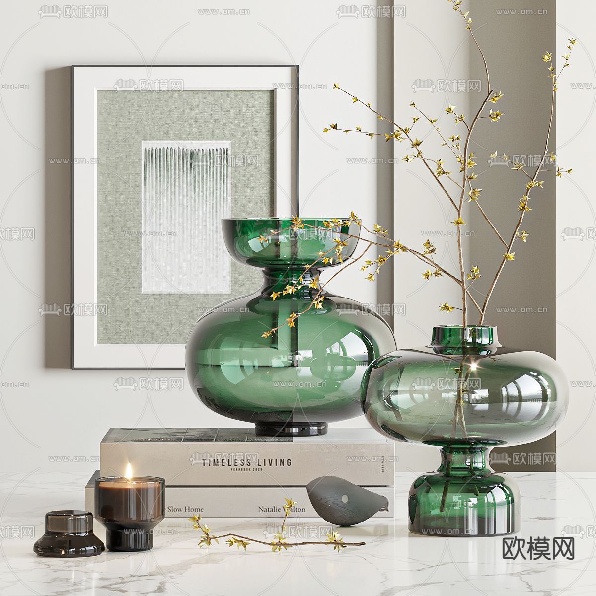 书籍挂画 蜡烛花瓶 桌面摆件3d模型下载