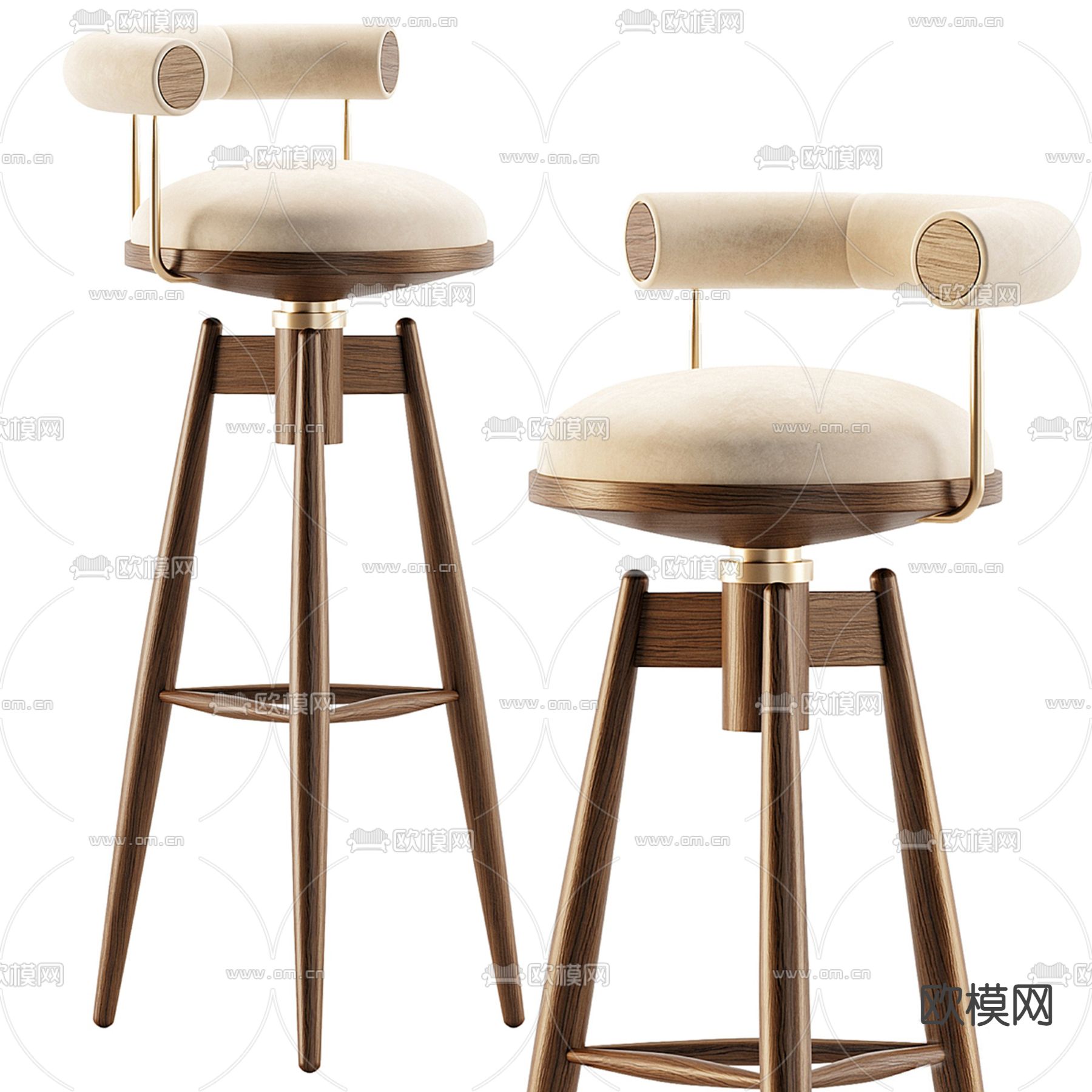 中古风靠背吧椅 吧凳su模型下载（渲染图1）