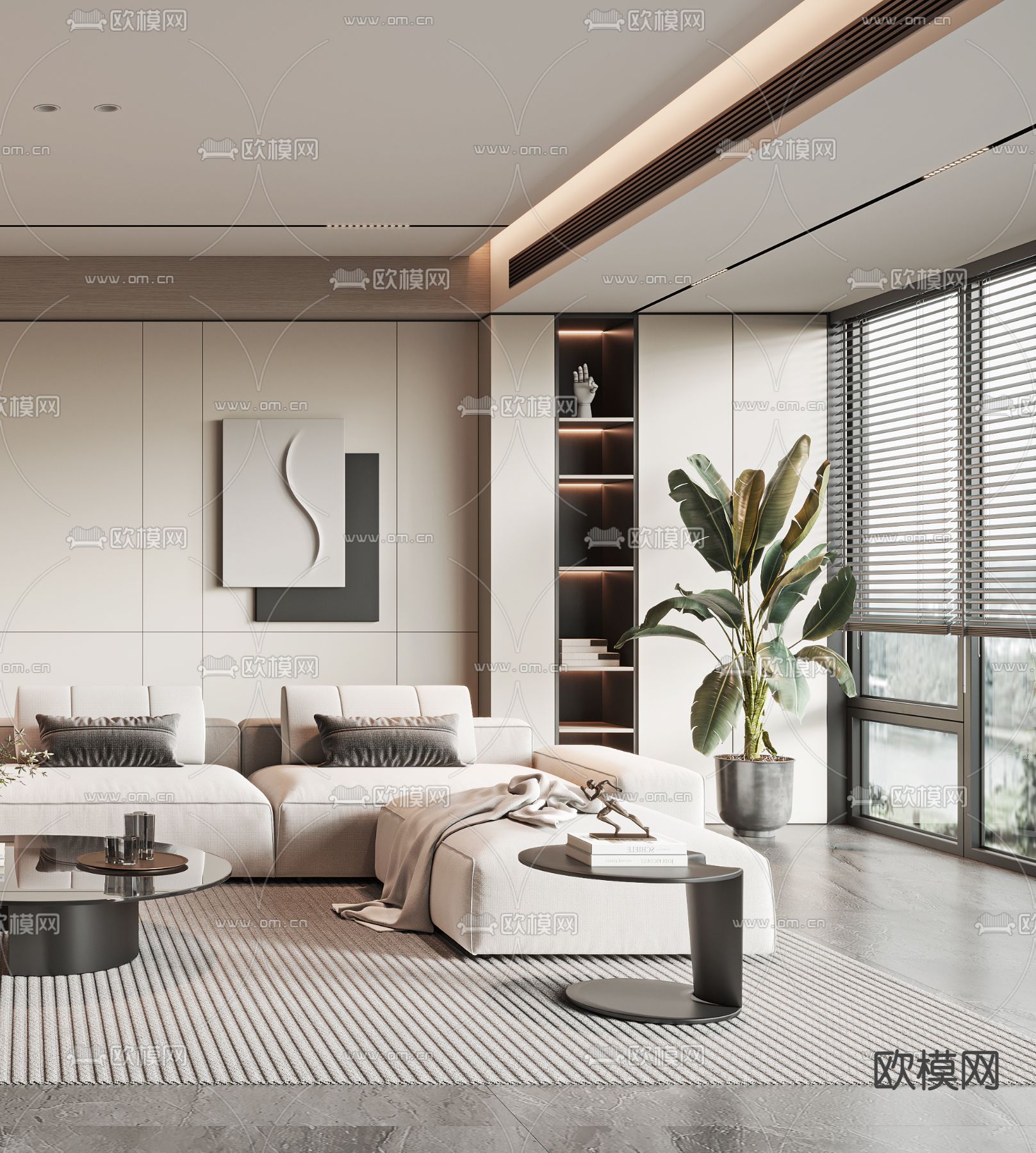 奶油风客厅3d模型下载（渲染图3）