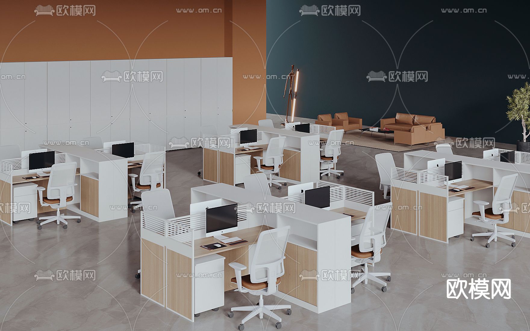 卡位办公桌 公共办公室 办公区3d模型