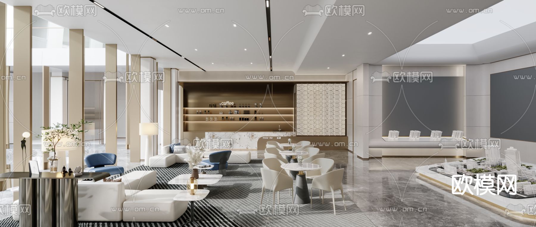 现代售楼处洽谈区3d模型下载（渲染图1）