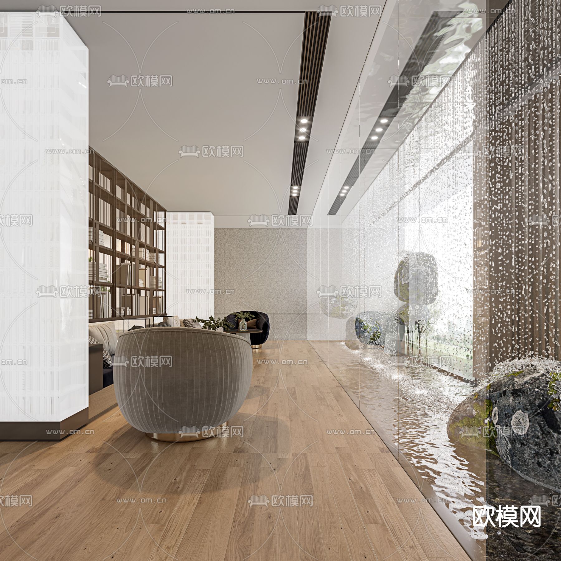 轻奢售楼部 洽谈区3d模型下载（渲染图1）