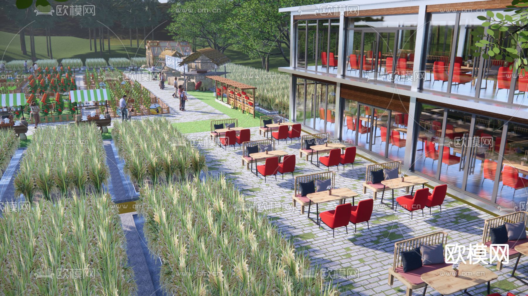 自然风田园景观su模型下载（渲染图1）