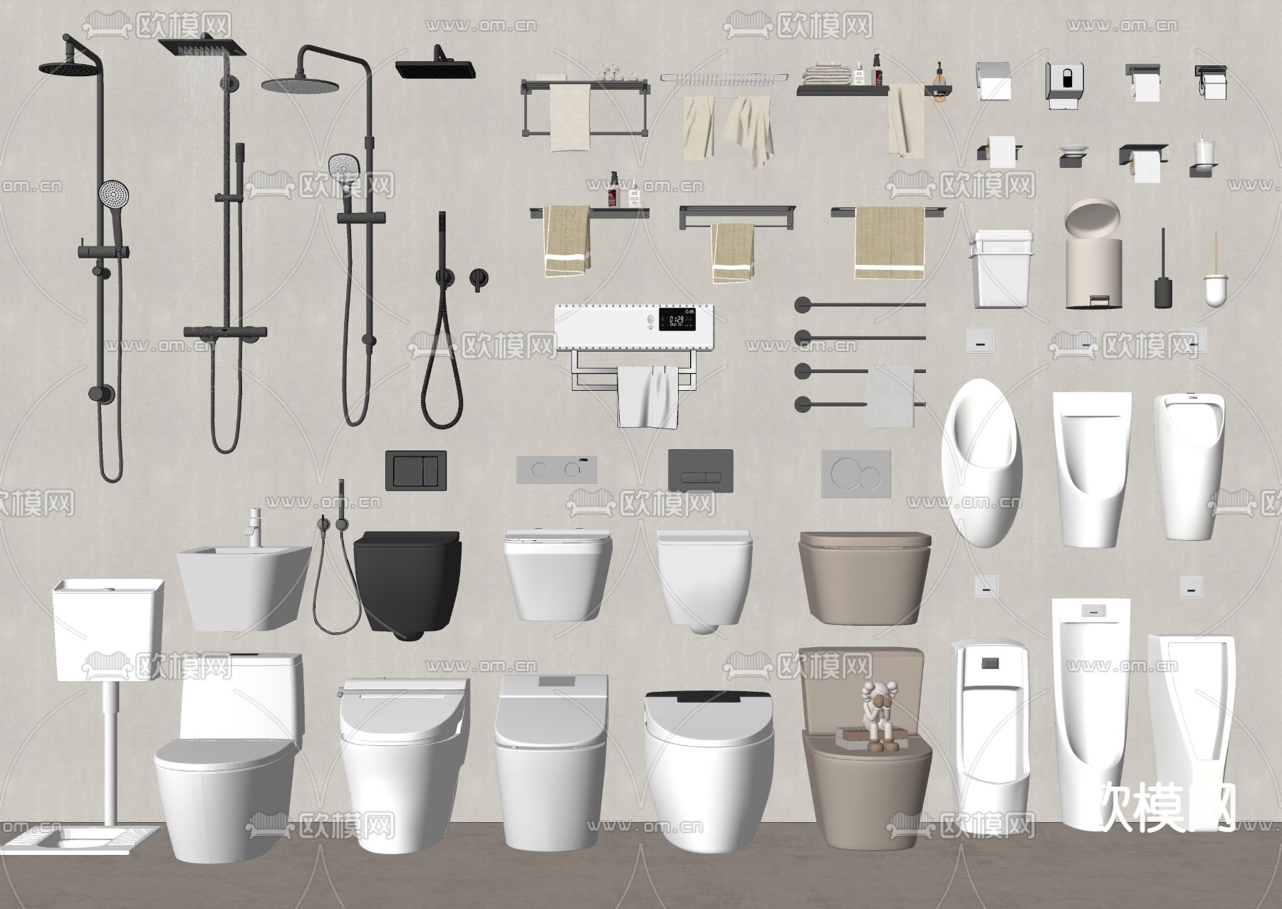 蹲便器 小便斗 马桶 淋浴喷头su模型下载（渲染图2）