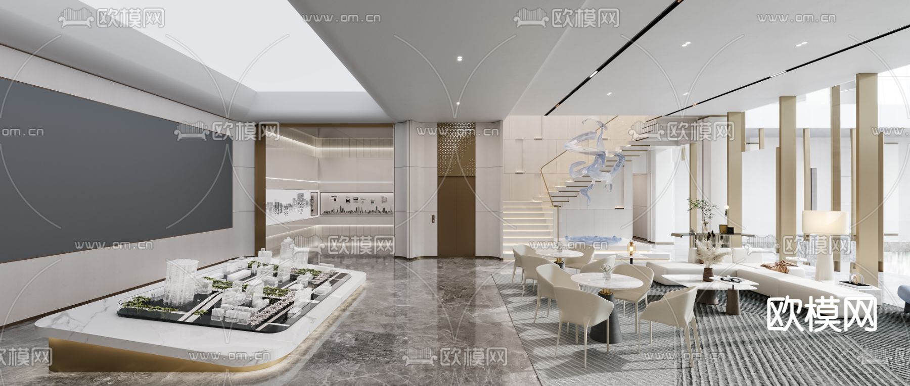 现代售楼处洽谈区3d模型下载（渲染图2）