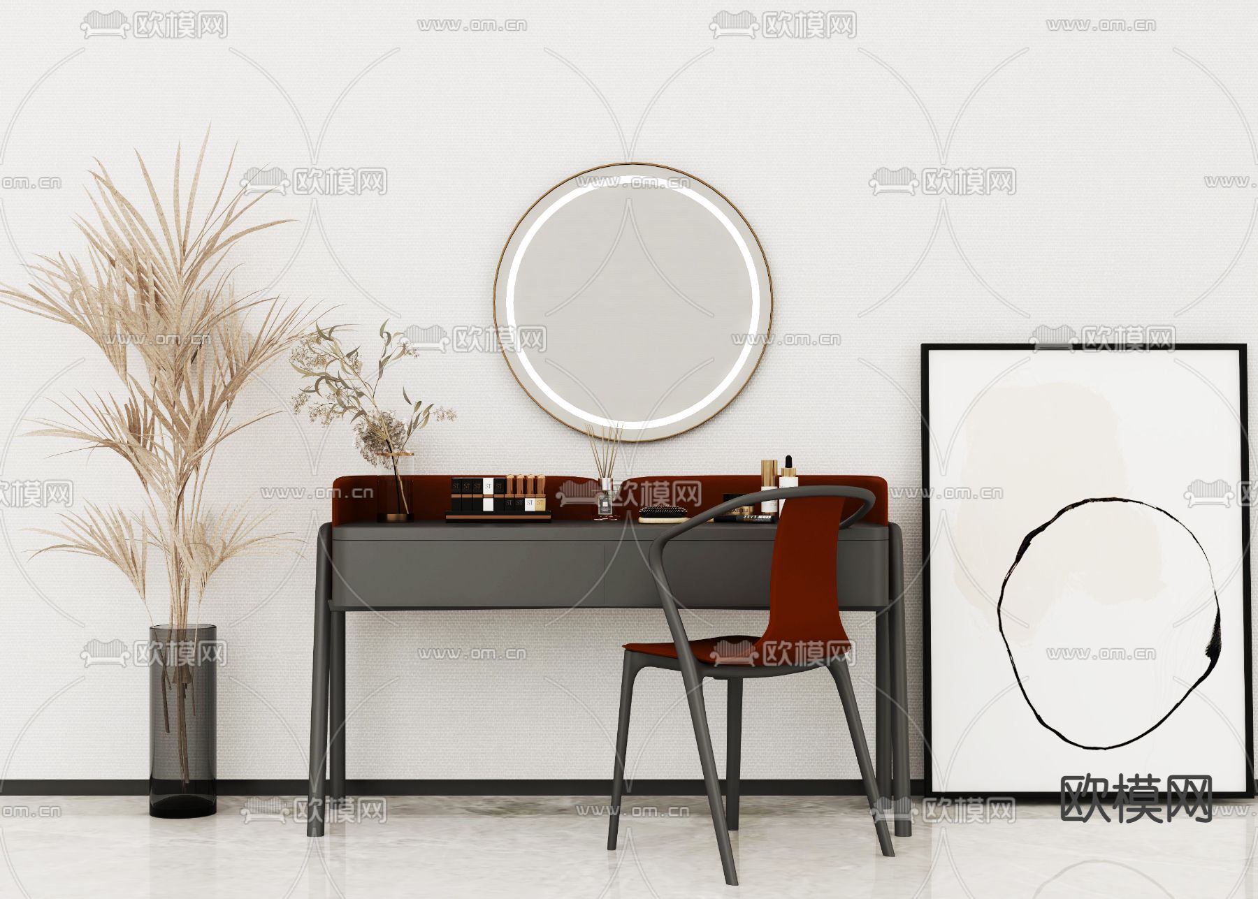 新中式梳妆台su模型下载（渲染图1）