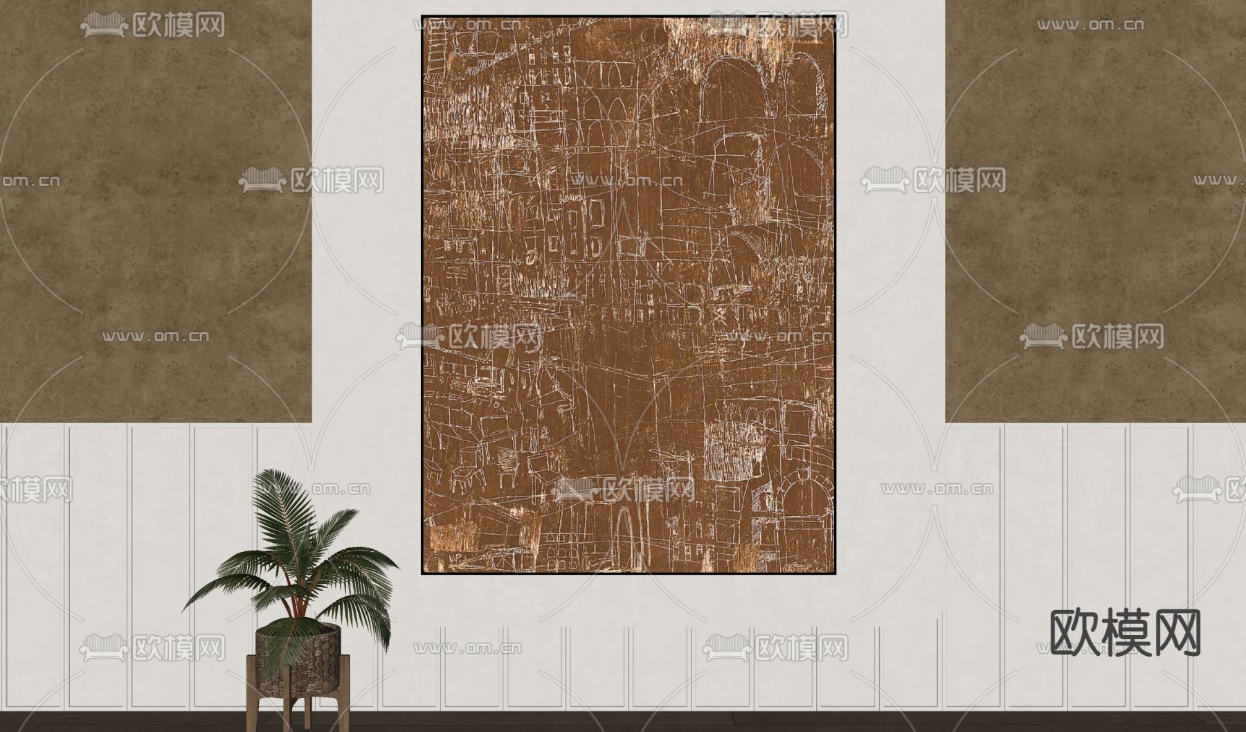 侘寂风装饰画 抽象画su模型下载（渲染图2）