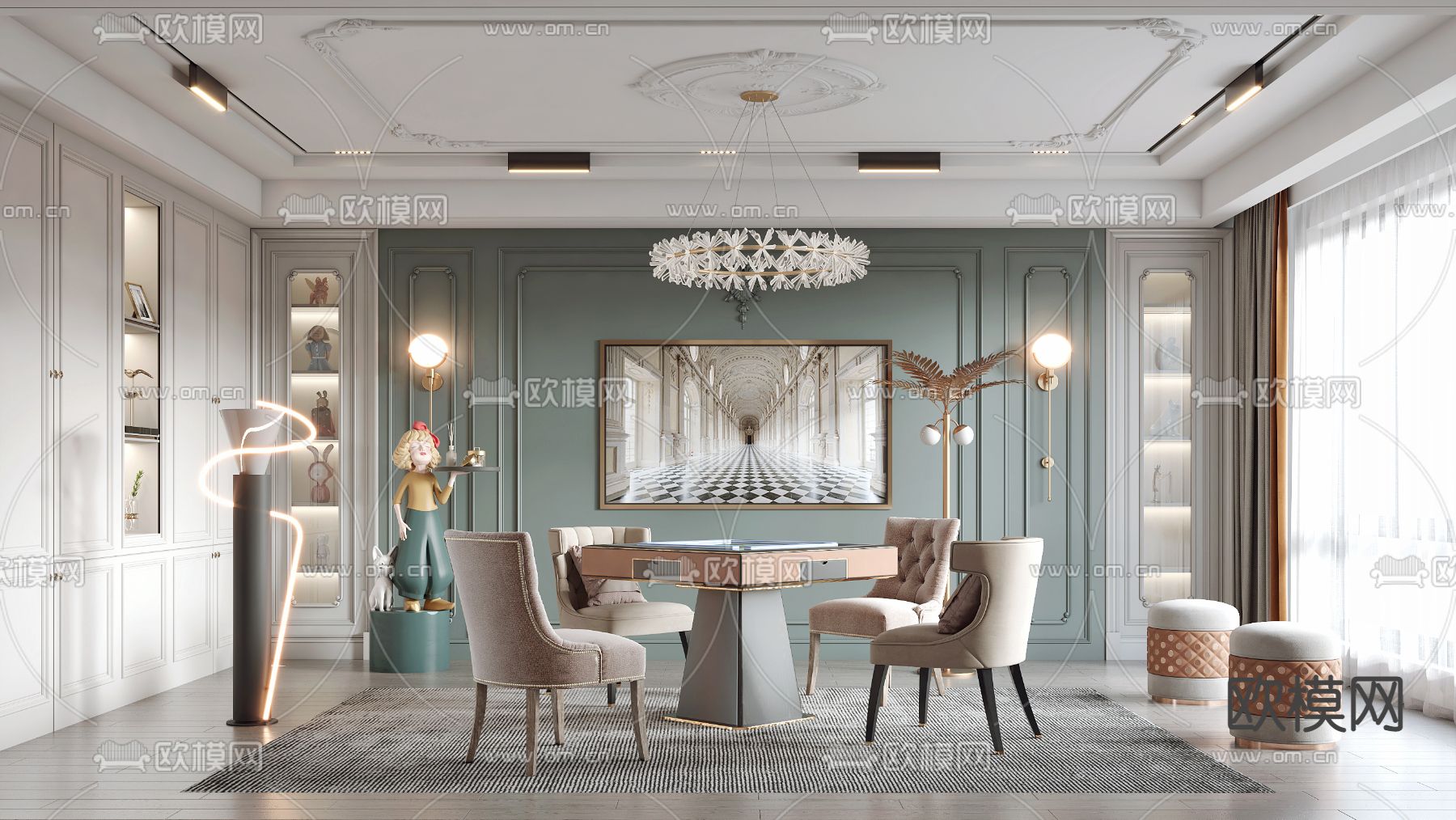 法式棋牌室 娱乐室su模型下载（渲染图1）