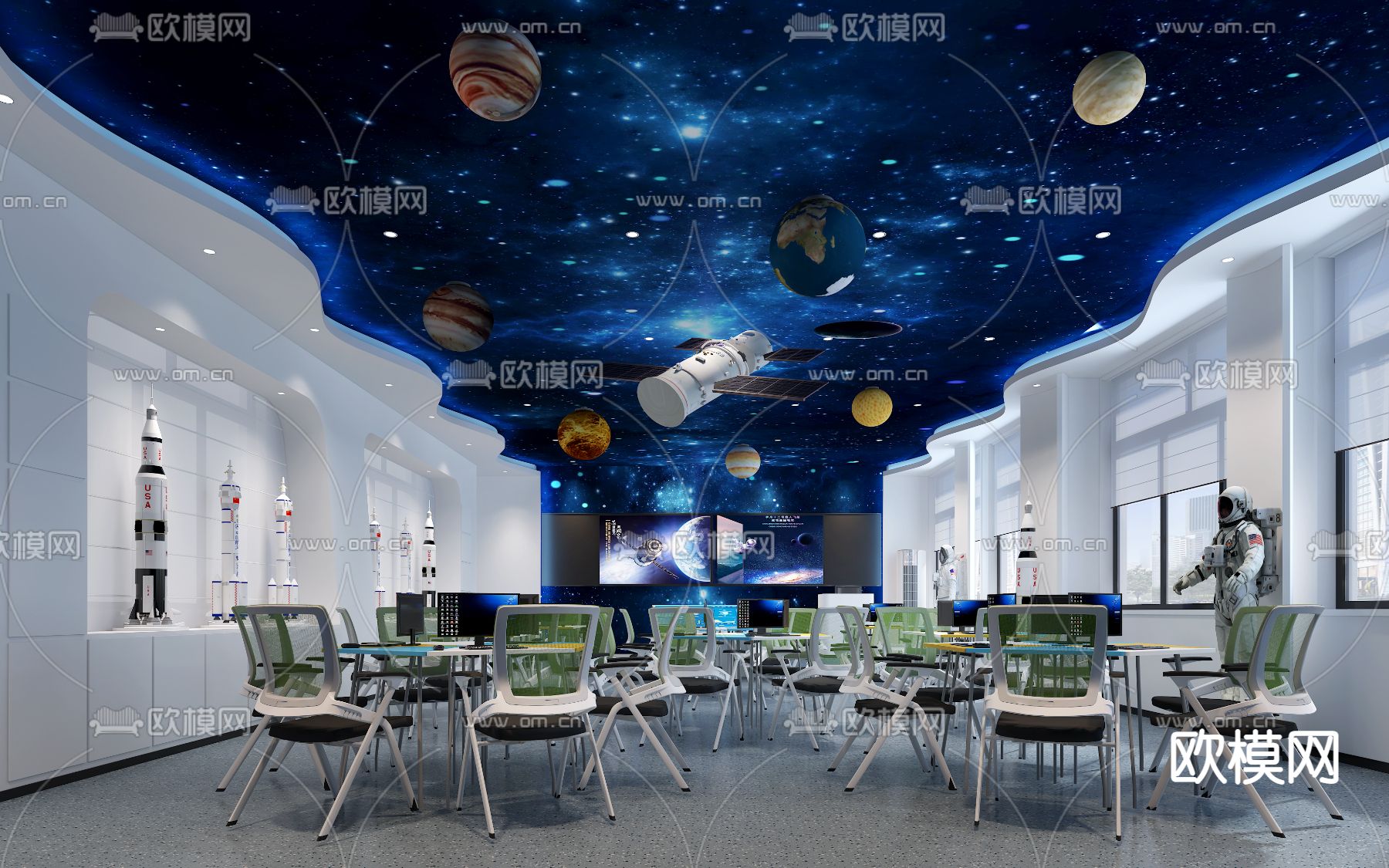 太空航天教室学校  科技教室3d模型下载（渲染图1）