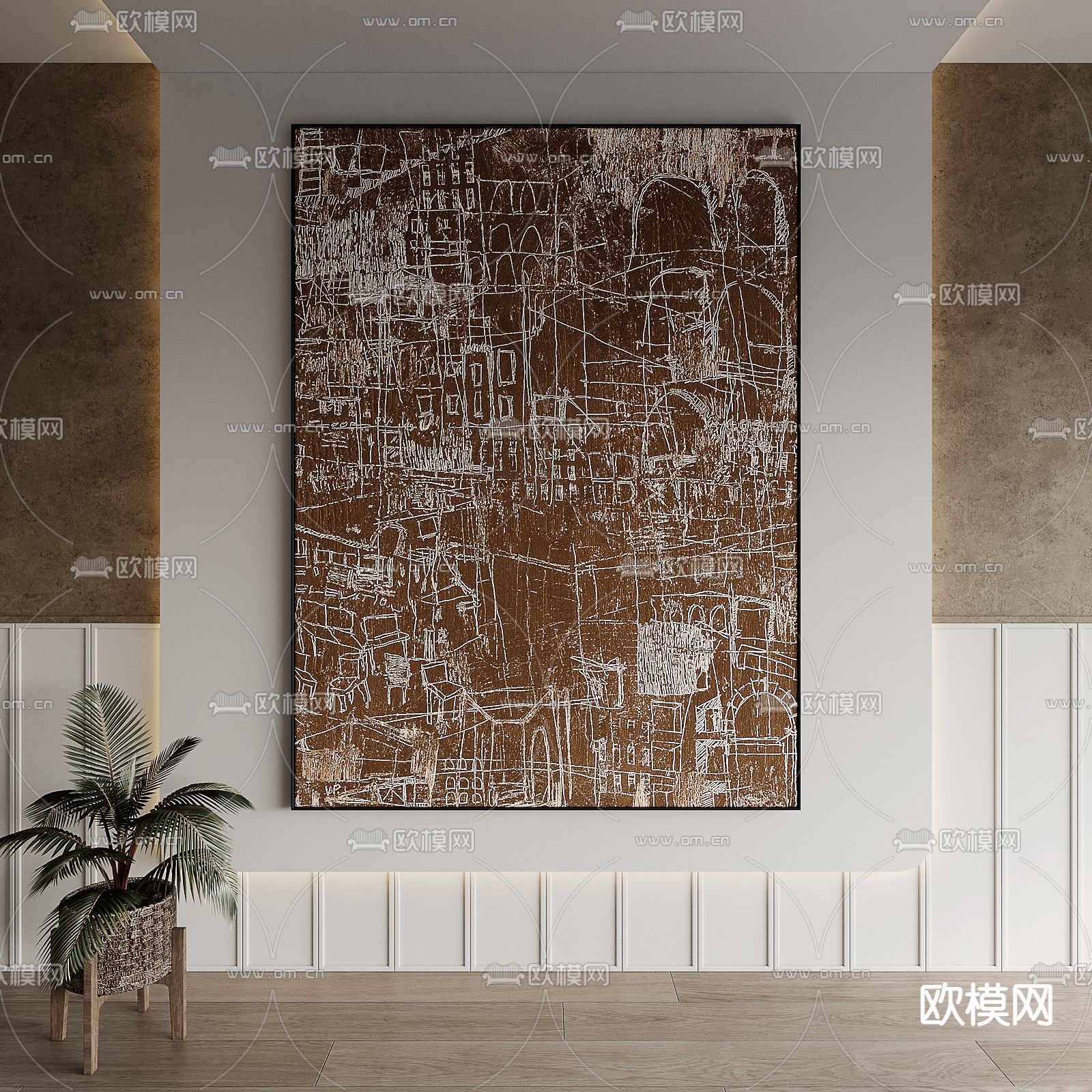 侘寂风装饰画 抽象画su模型下载（渲染图1）