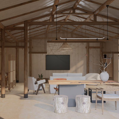  侘寂风民宿会客厅su模型 