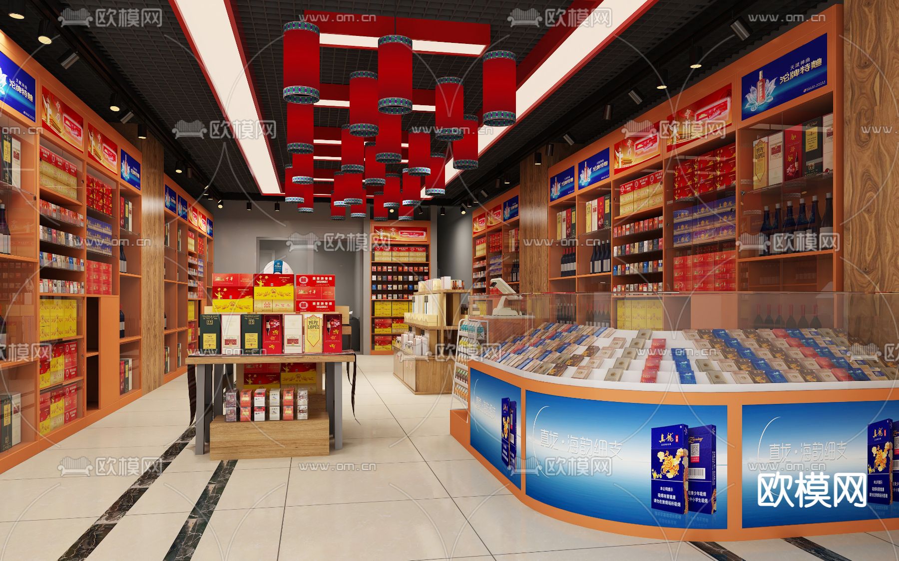 现代烟草专卖店su模型下载（渲染图1）