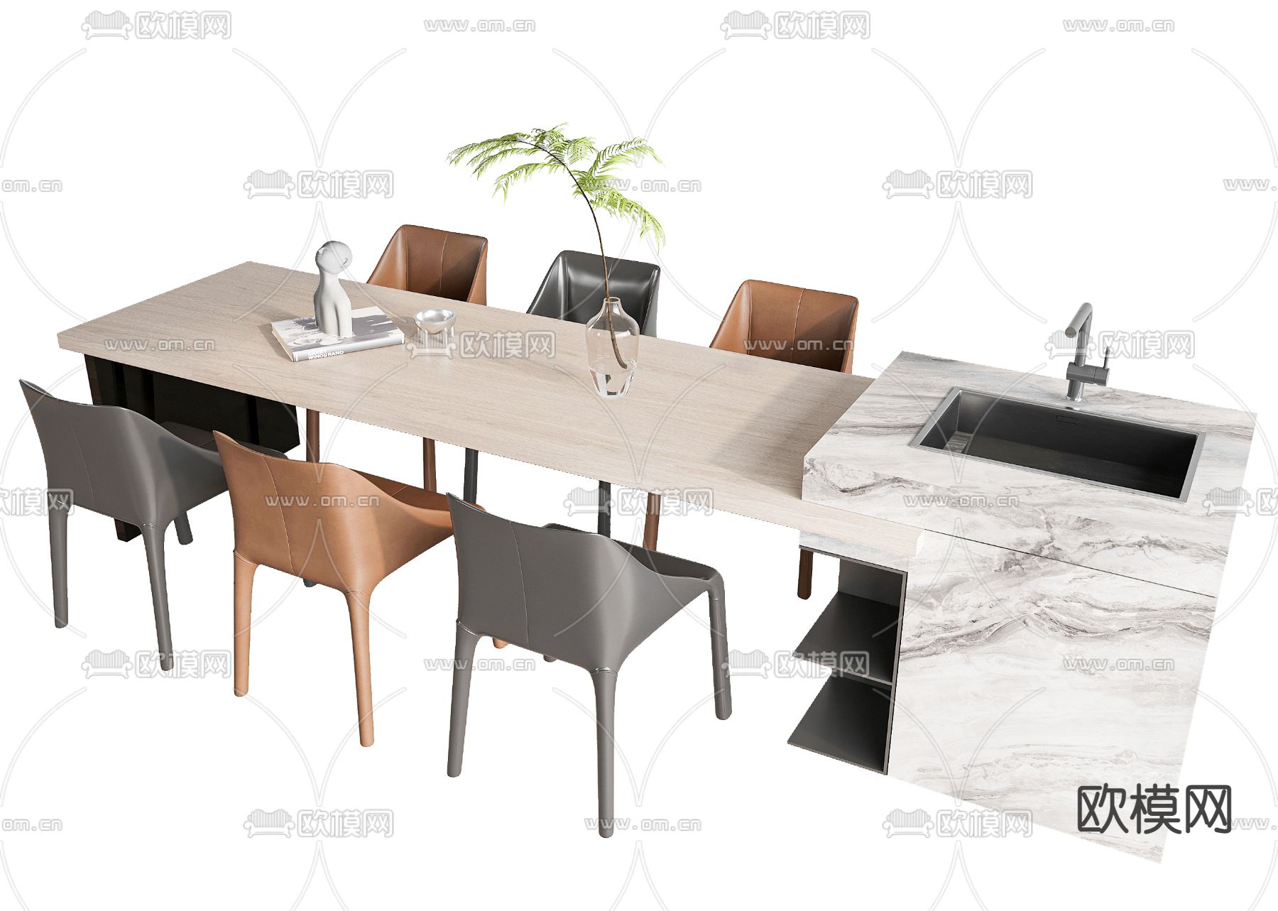 岛台餐桌椅3d模型下载