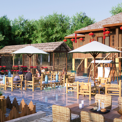  中式茶楼会所su模型 