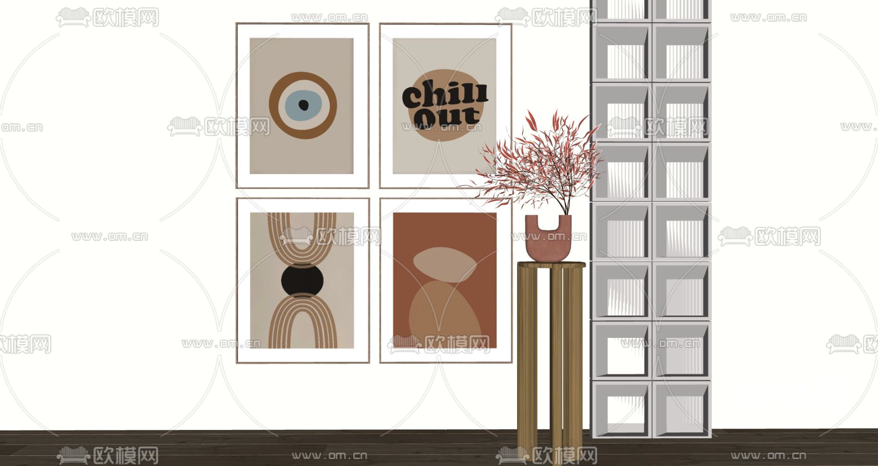 侘寂风装饰画 挂画su模型下载（渲染图2）