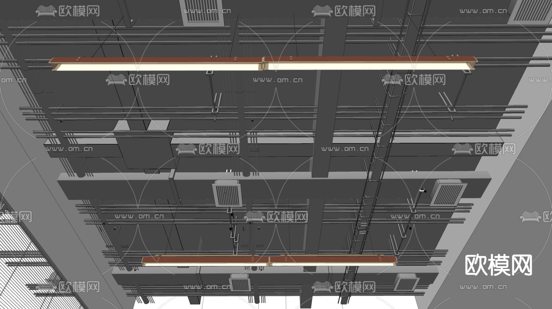工业风吊顶 管道吊顶su模型下载（渲染图2）