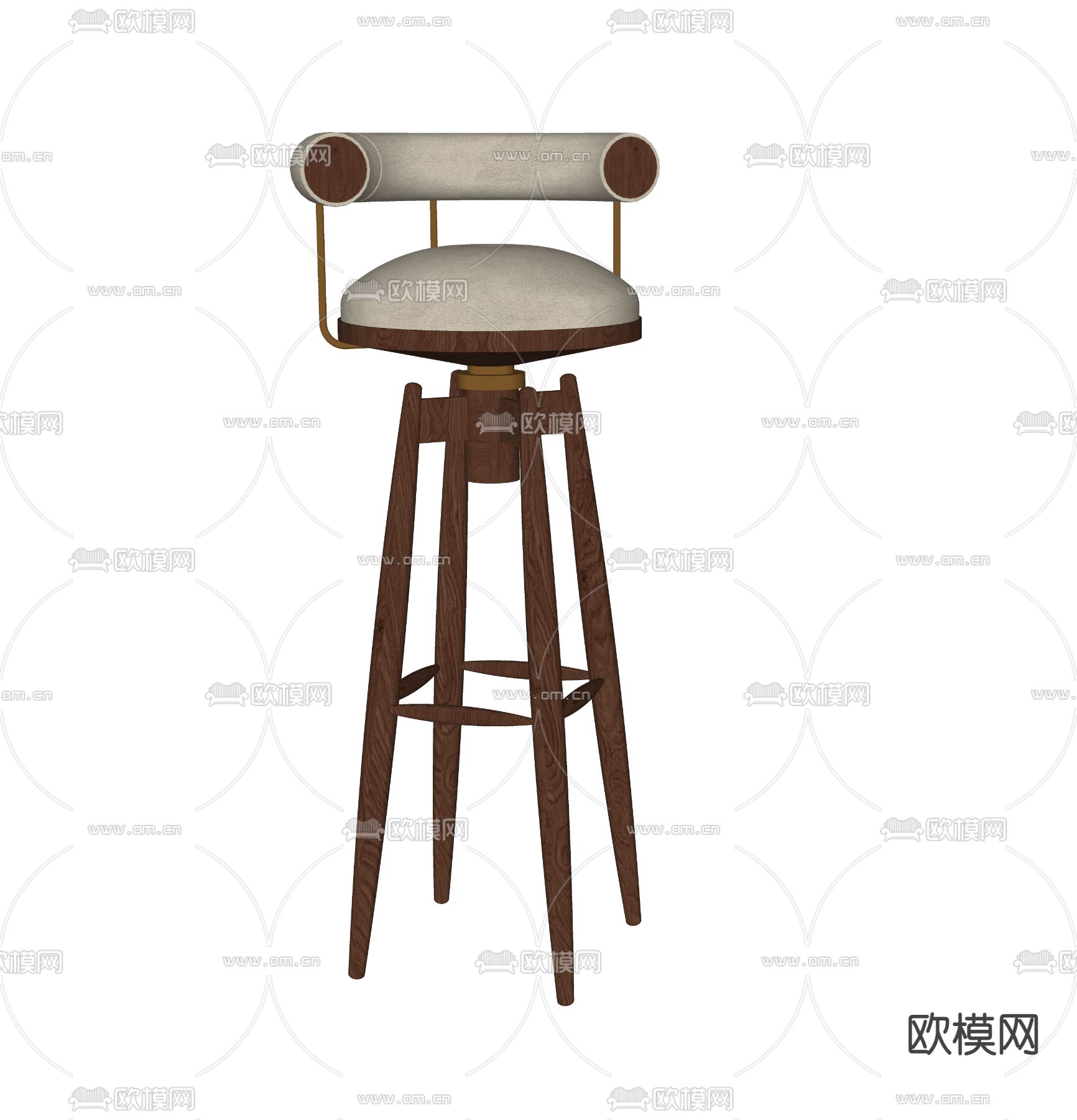 中古风靠背吧椅 吧凳su模型下载（渲染图2）