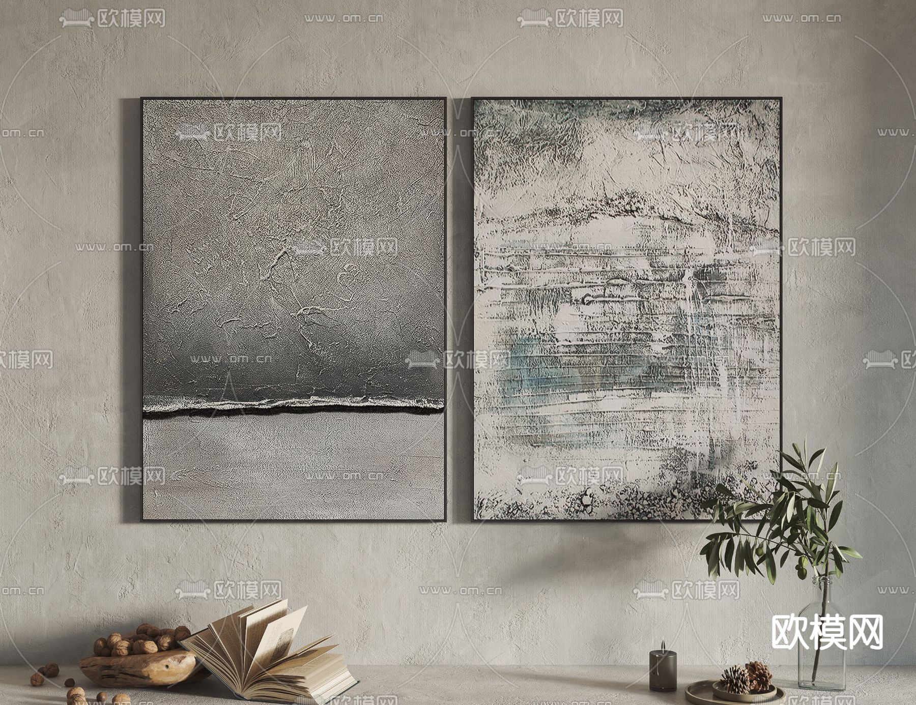 侘寂风装饰画su模型下载（渲染图1）