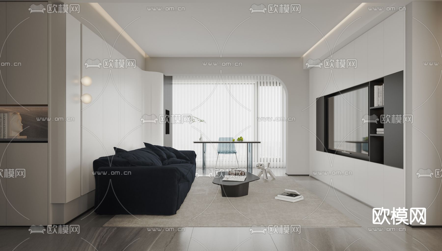 黑白灰客厅 餐厅3d模型