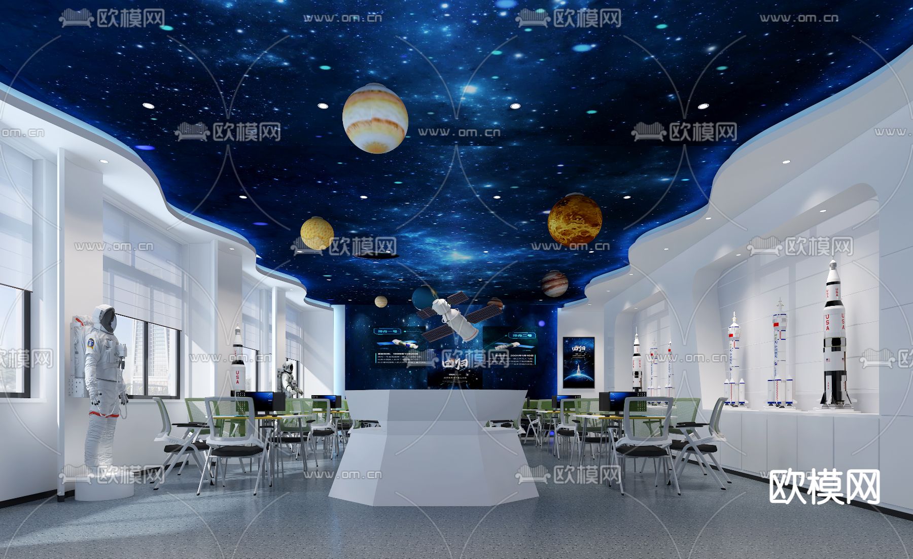太空航天教室学校  科技教室3d模型下载（渲染图2）