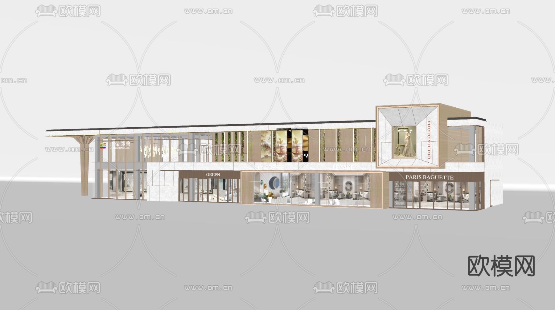 现代店铺门头 门面su模型下载（渲染图2）