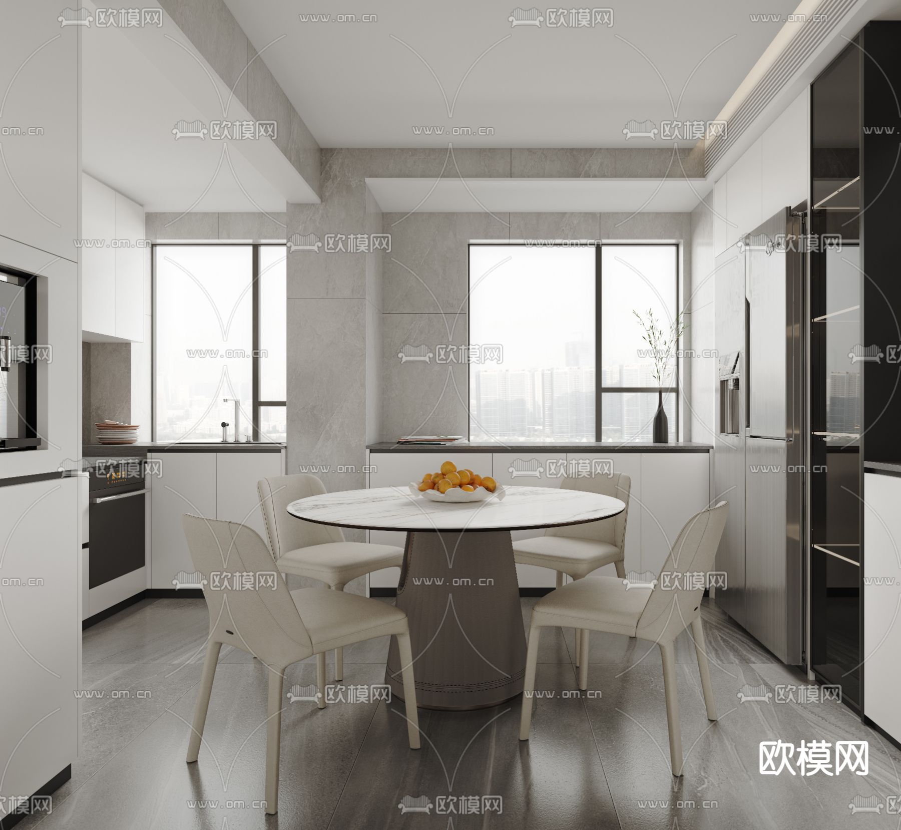 黑白灰客厅 餐厅3d模型