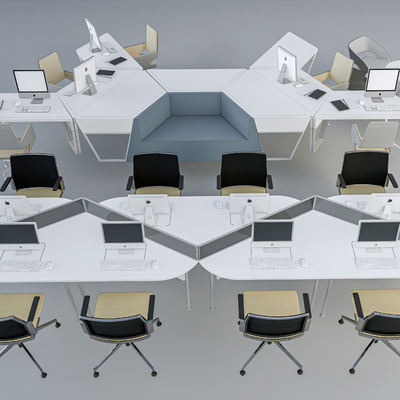  卡位办公桌椅su模型 