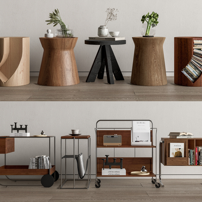 北欧边几 角几 小推车su模型