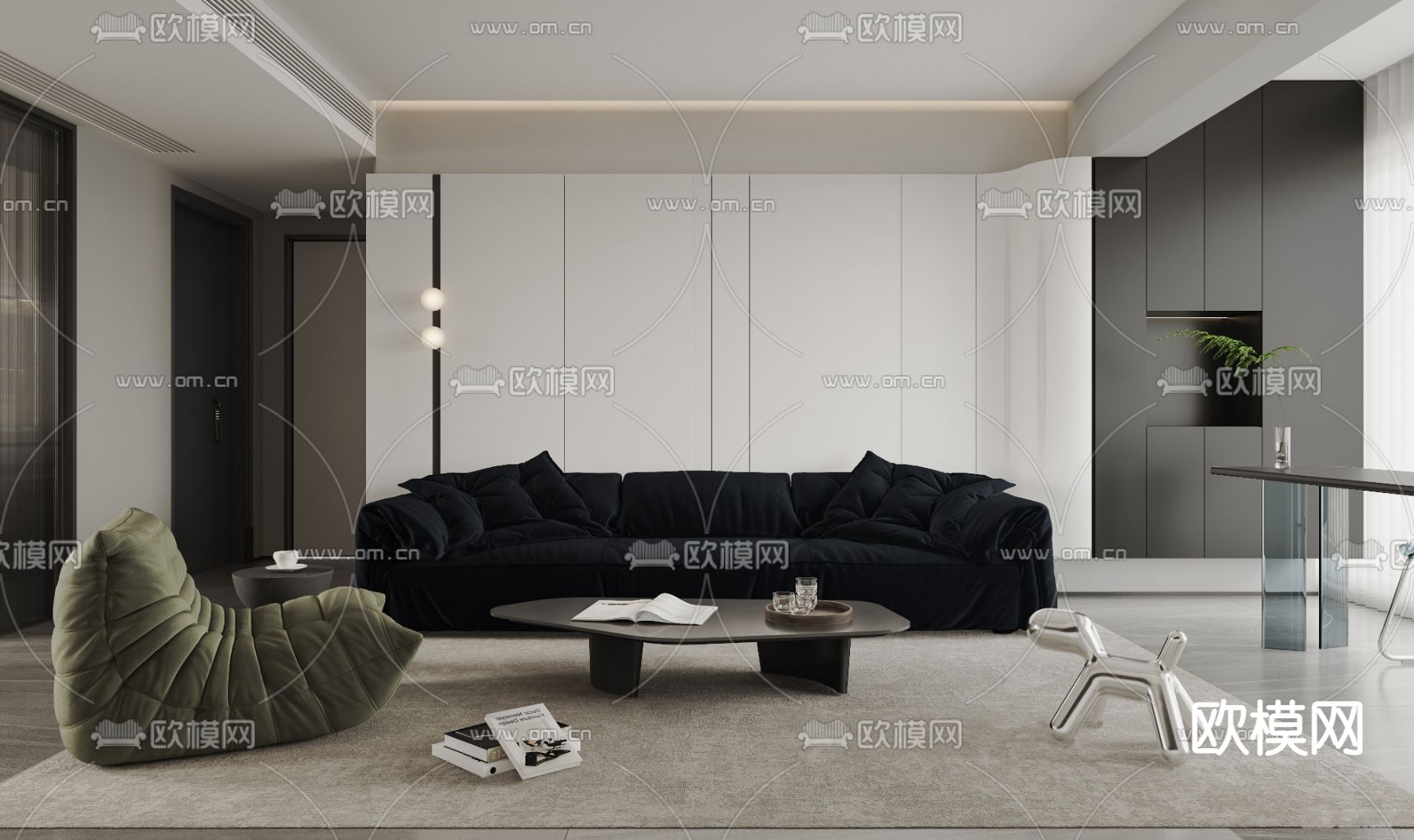 黑白灰客厅 餐厅3d模型