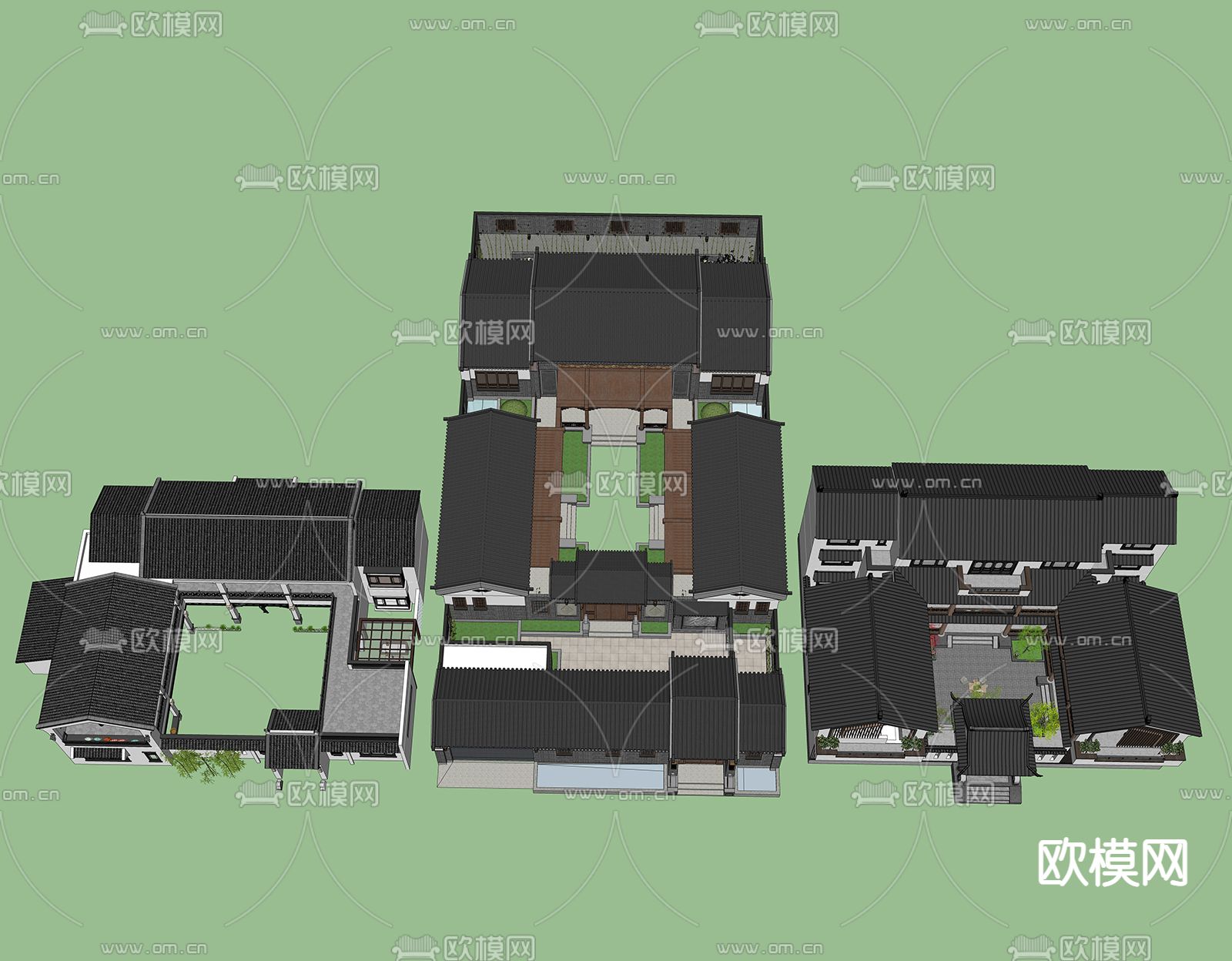 中式古建筑四合院su模型下载（渲染图2）