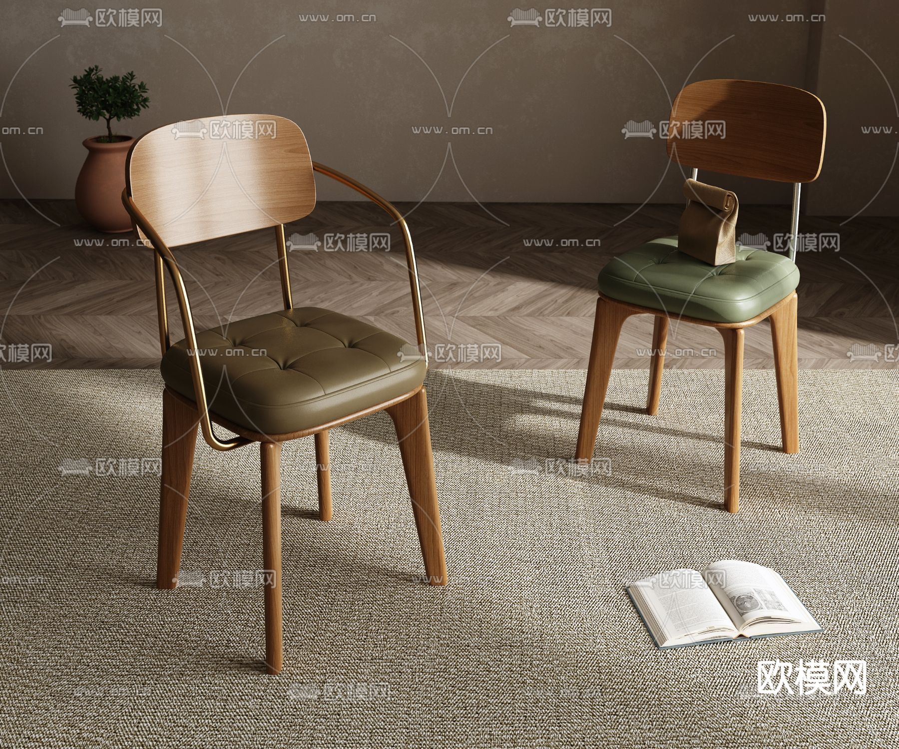 侘寂风单椅子 餐椅3d模型下载_ID12318636_3dmax免费模型-欧模网