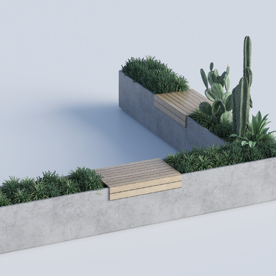  景观花池座椅  公共座椅su模型 