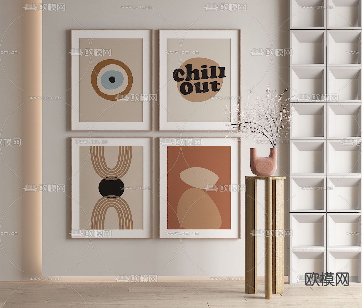 侘寂风装饰画 挂画su模型下载（渲染图1）