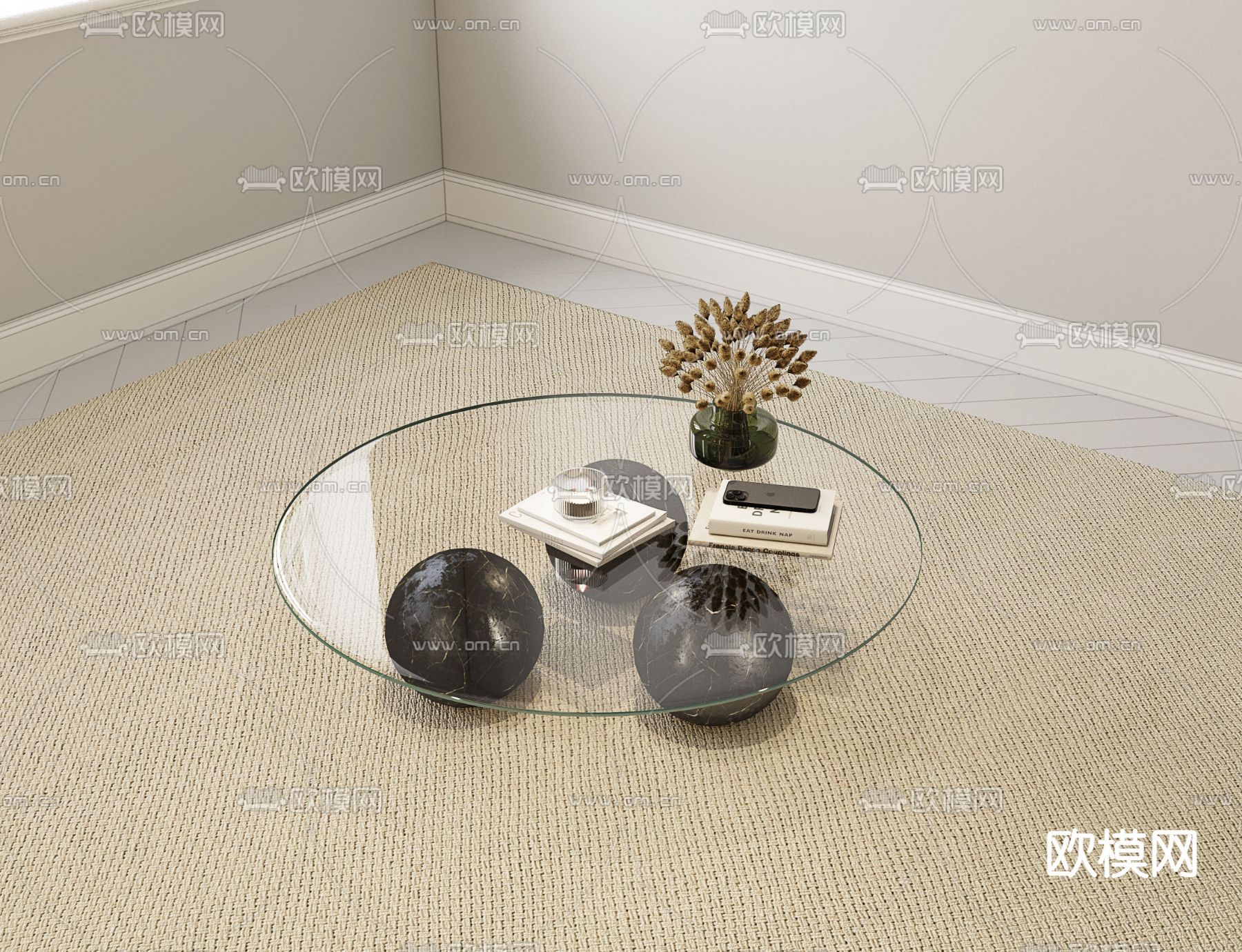 现代圆形玻璃茶几3d模型下载