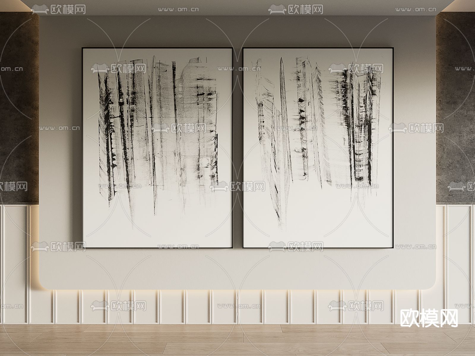 侘寂风 抽象画 装饰画su模型