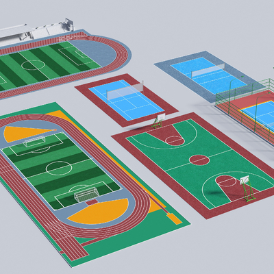  排球场 乒乓球桌 篮球场su模型 