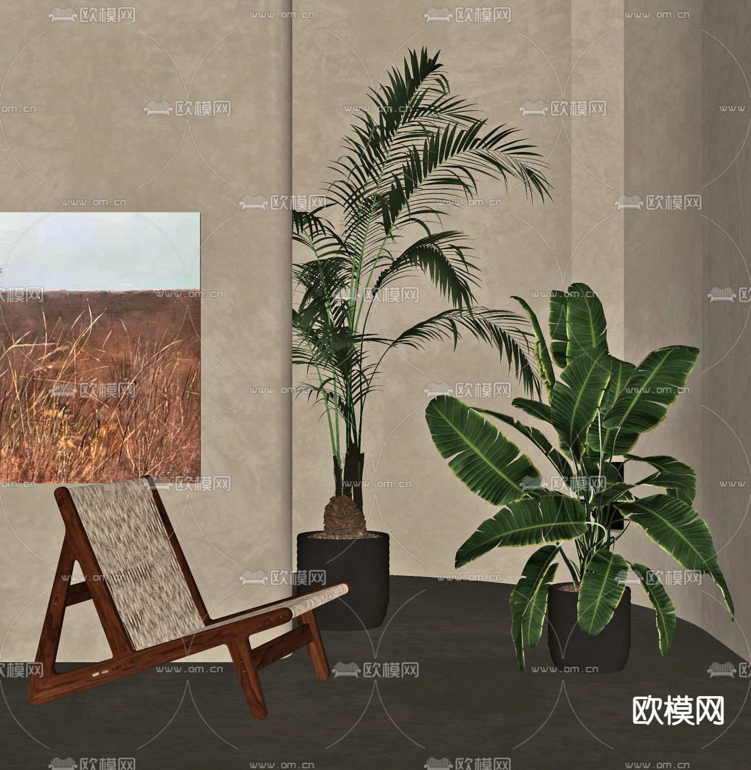 侘寂风绿植盆栽su模型下载（渲染图2）