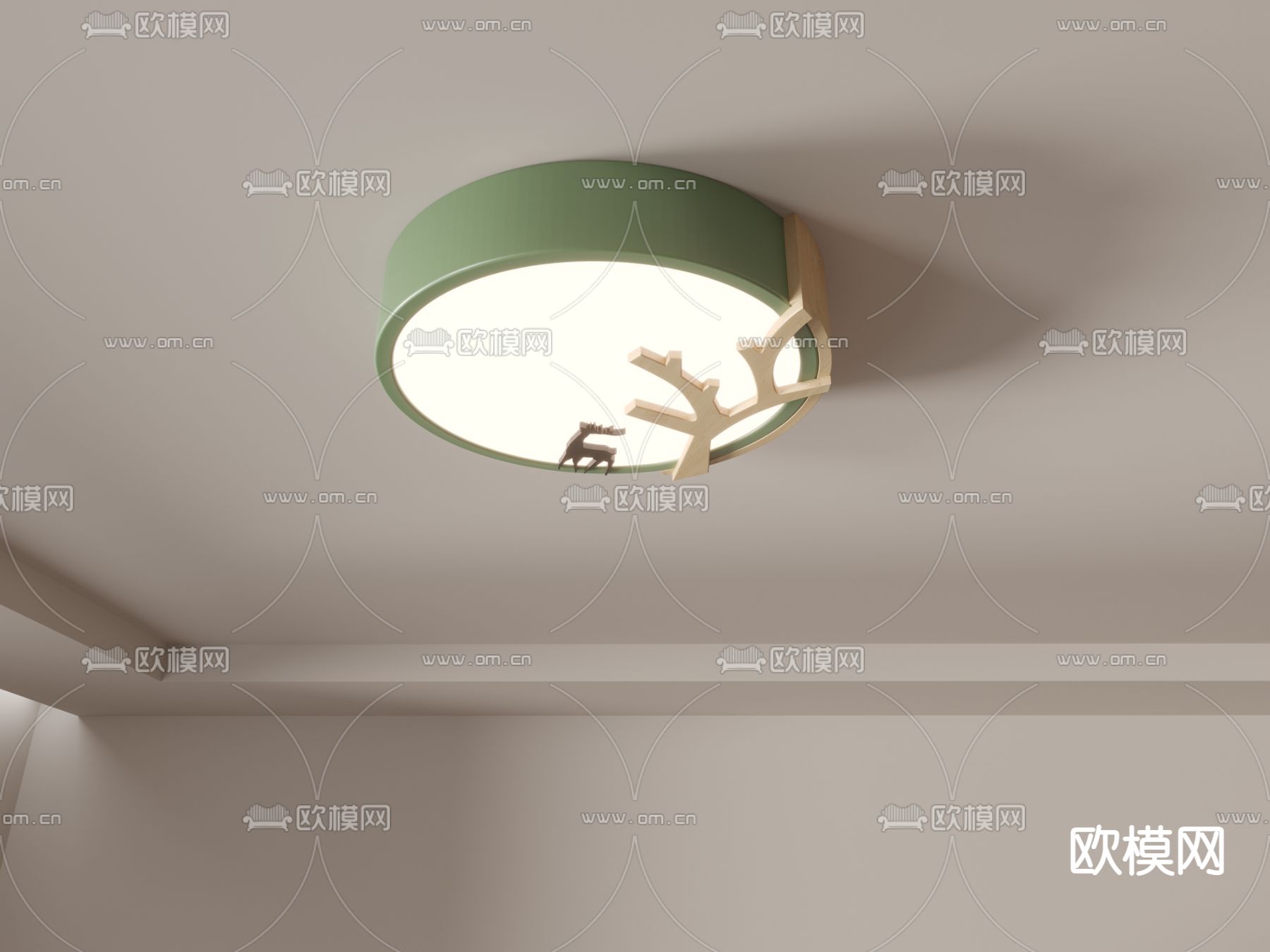 法式吸顶灯3d模型下载（渲染图2）