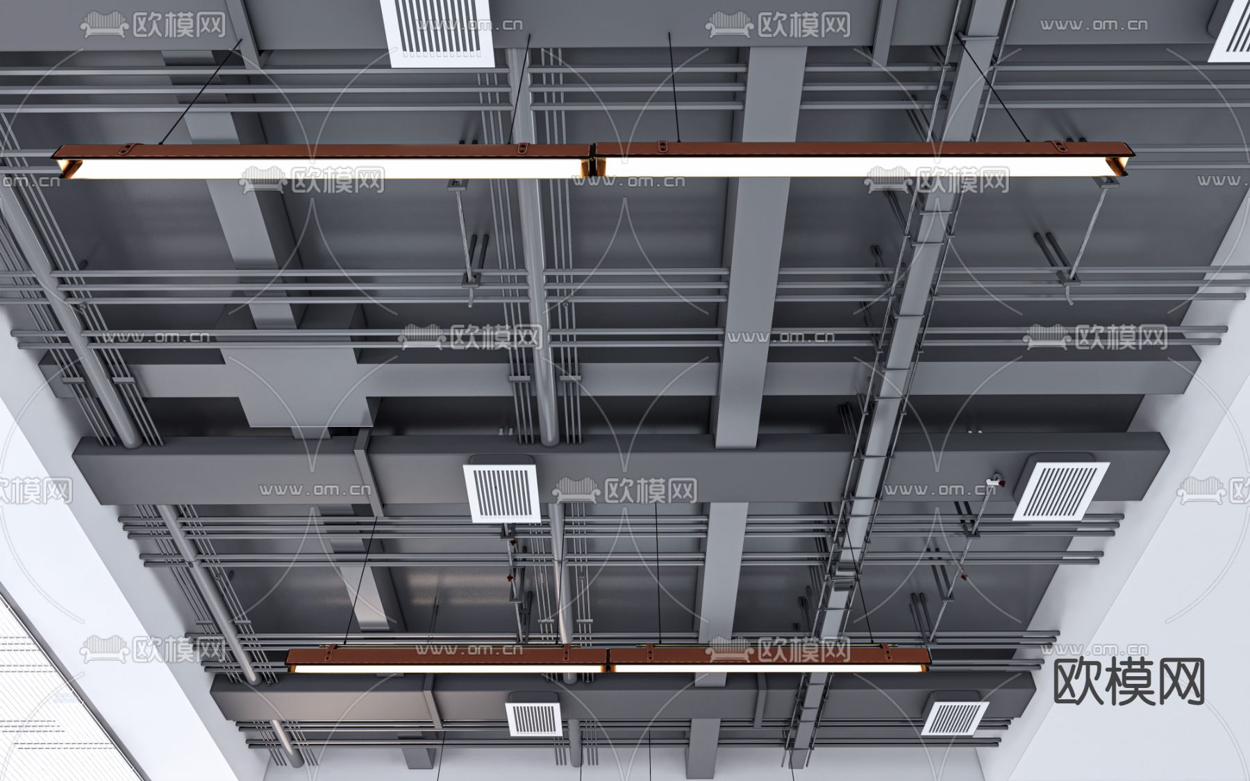 工业风吊顶 管道吊顶su模型下载（渲染图1）